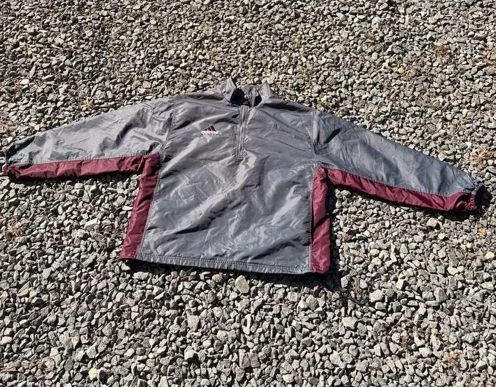 Adidas Soccer Windbreaker Jacket Size M Grey Maroon 90s Quarter Zip